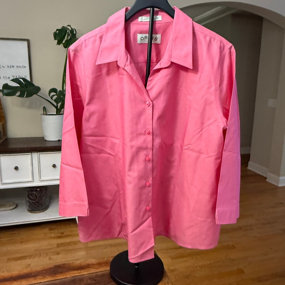 Orvis Womens Pink Wrinkle Free 100% Cotton Button Down 3/4 Sleeves Shirt Size 20
